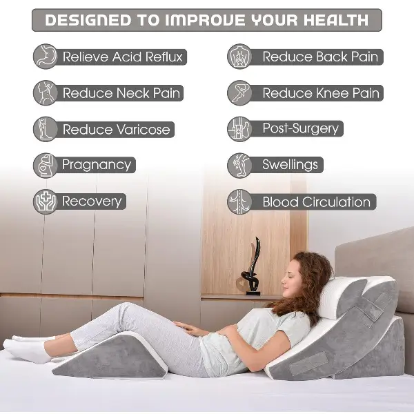 features display of the memory foam bed wedge pillow set